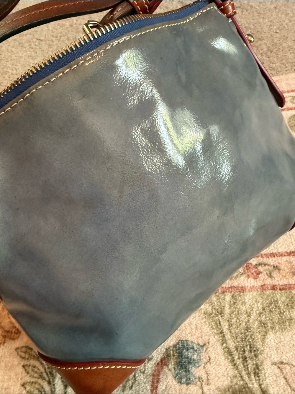 Dooney & Bourke Blue Crossbody with Brown Leather Trim - Picture 6 of 10